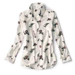 Barbour x Orvis Camille white botanic floral print button up blouse size 12